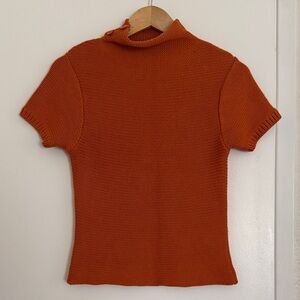 Orange Short Sleeve Knit Hoodie